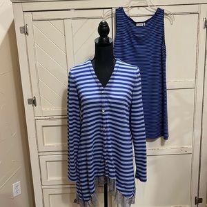 Logo blue and gray stripe cardigan with coordinating tank